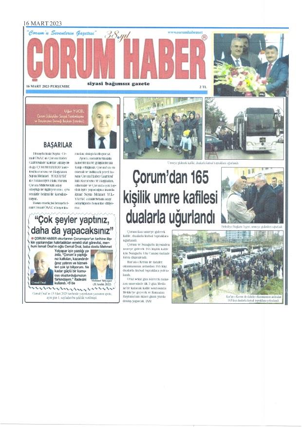 16.03.2023 TARİHLİ ÇORUM HABER GAZETESİ